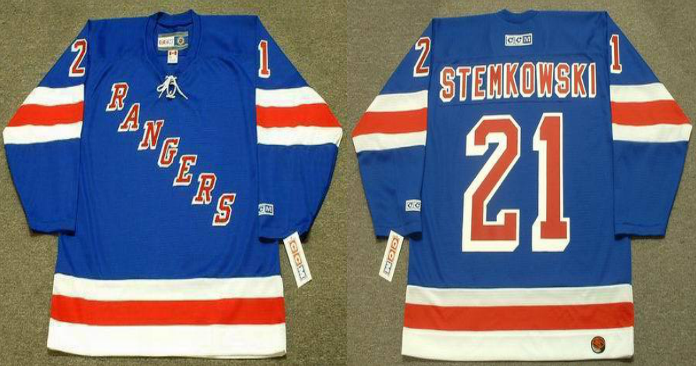 2019 Men New York Rangers 21 Stemkowski Blue CCM NHL jerseys
